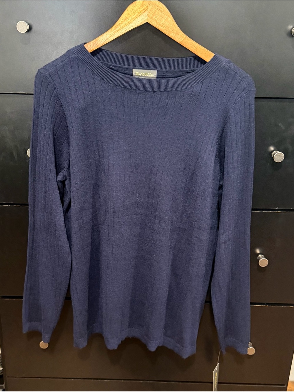 Style & Co. Navy Ribbed Crewneck Sweater